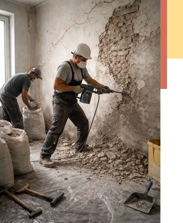 Демонтаж штукатурки со стен в Учалах от 7320 руб/м² — быстро и недорого | ОТДЕЛОЧНИК-Члы