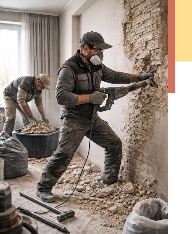 Демонтаж декоративного камня в Учалах от 1474 руб/м² — быстро и недорого | ОТДЕЛОЧНИК-Члы