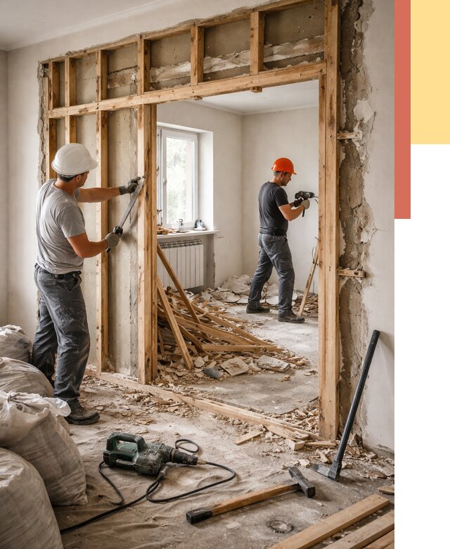 Демонтаж деревянных перегородок в Учалах от 3253 руб. — быстро и недорого | ОТДЕЛОЧНИК-Члы