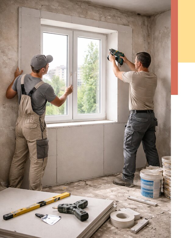 Монтаж откосов из гипсокартона в Учалах от 4575 руб. под ключ | ОТДЕЛОЧНИК-Члы