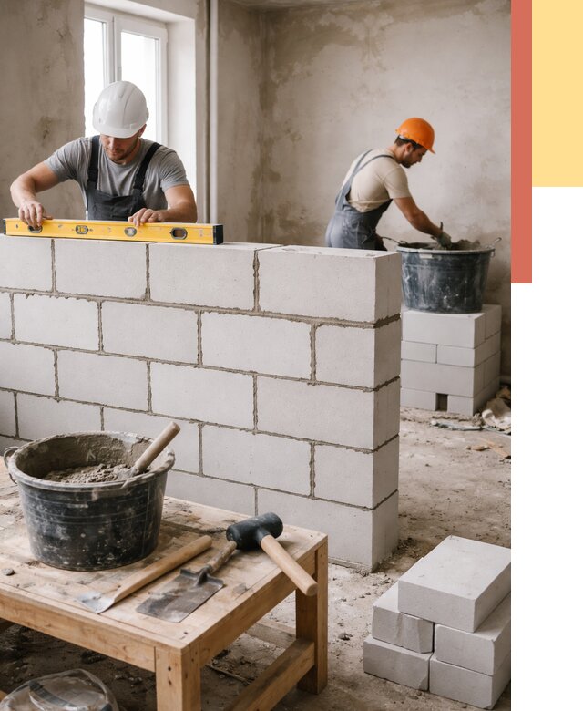 Кладка перегородок из газобетона в Учалах от 3253 руб. под ключ | ОТДЕЛОЧНИК-Члы