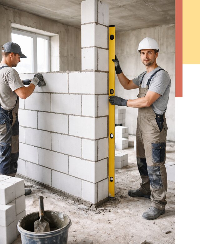 Кладка перегородок из пеноблока в Учалах от 1830 руб. под ключ | ОТДЕЛОЧНИК-Члы