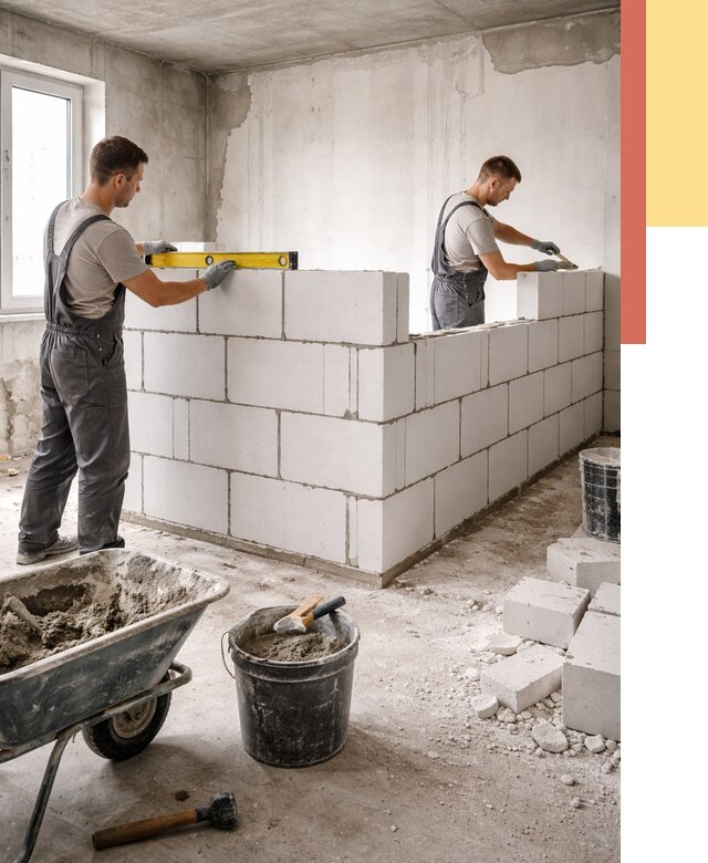 Кладка перегородок из ПГП в Учалах от 2542 руб./м2 — монтаж и возведение под ключ | ОТДЕЛОЧНИК-Члы