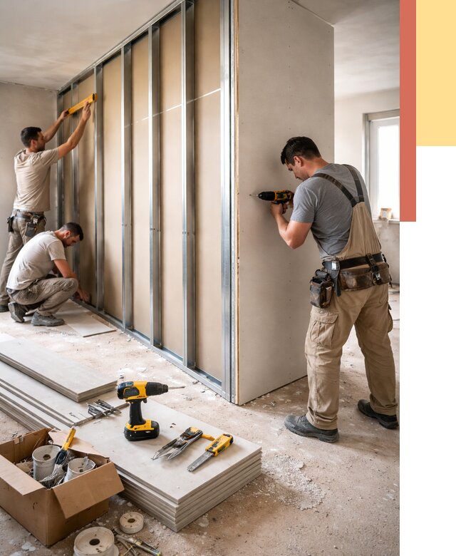 Монтаж однослойной перегородки из гипсокартона в Учалах от 661 руб. | ОТДЕЛОЧНИК-Члы