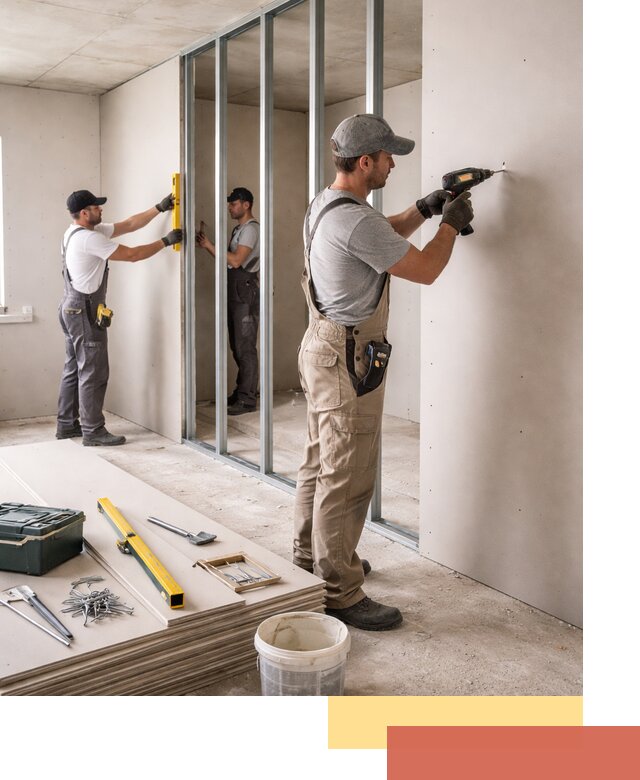 Однослойная перегородка из гипсокартона в Учалах под ключ, монтаж и отделка