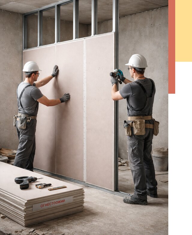 Перегородка из огнестойкого гипсокартона в Учалах от 1881 руб. под ключ | ОТДЕЛОЧНИК-Члы