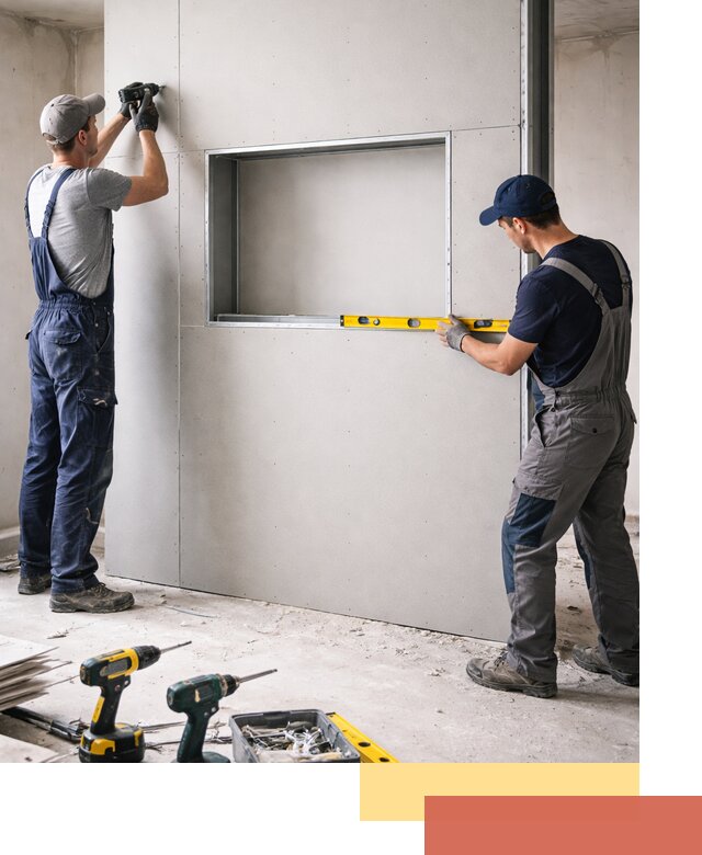 Перегородка из гипсокартона с нишей под декор в Учалах