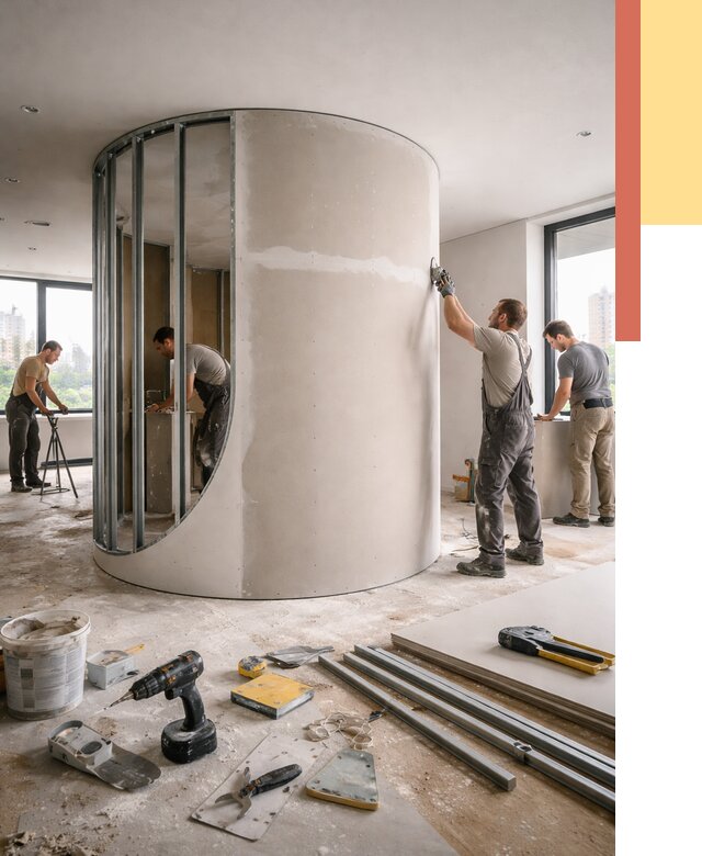 Радиусная перегородка из гипсокартона в Учалах от 2948 руб. под ключ | ОТДЕЛОЧНИК-Члы