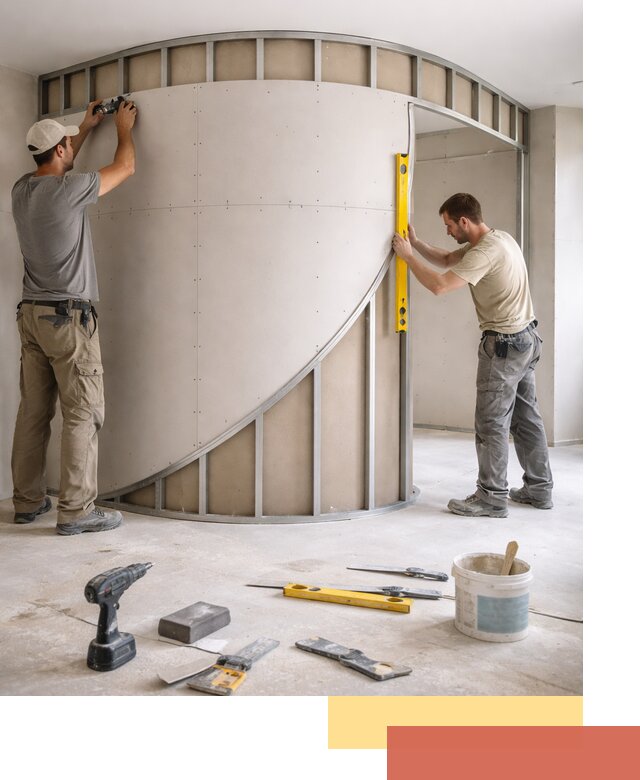 Радиусная перегородка из гипсокартона в Учалах под ключ