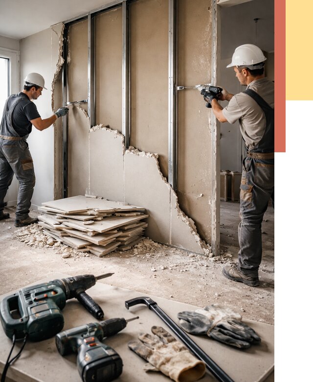 Демонтаж перегородки из гипсокартона в Учалах от 1220 руб. быстро и недорого | ОТДЕЛОЧНИК-Члы