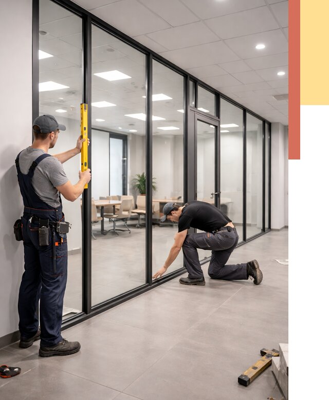 Каркасные стеклянные перегородки в Учалах под ключ от 9354 руб. | ОТДЕЛОЧНИК-Члы