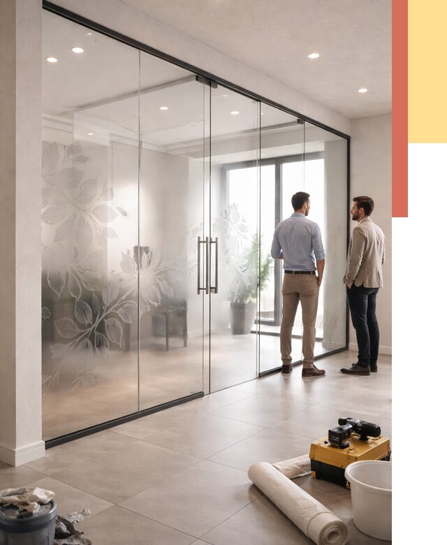 Стеклянные перегородки с рисунком в Учалах от 12709 руб. монтаж и нанесение | ОТДЕЛОЧНИК-Члы