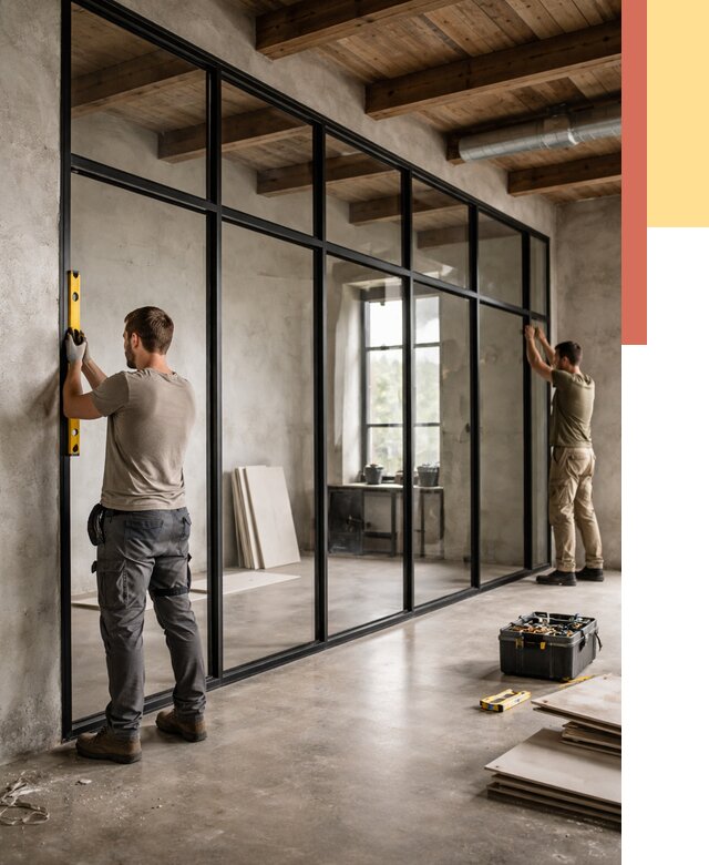 Стеклянные перегородки лофт в Учалах от 10675 руб. под ключ | ОТДЕЛОЧНИК-Члы