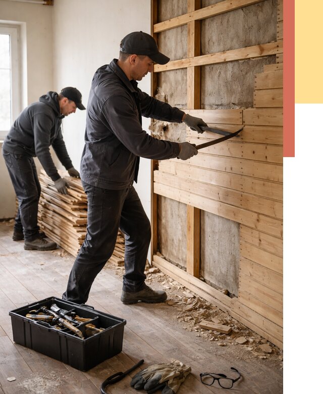 Демонтаж вагонки в Учалах от 3863 руб/м2 — быстро и недорого | ОТДЕЛОЧНИК-Члы