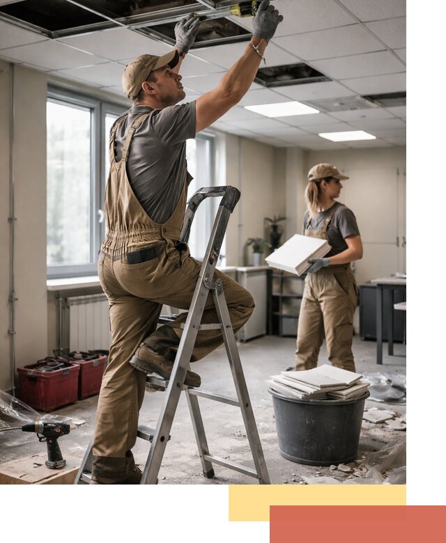 Ремонт потолка Армстронг и замена плит в Учалах