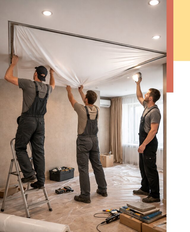 Монтаж ПВХ натяжного потолка в Учалах от 3558 руб. под ключ | ОТДЕЛОЧНИК-Члы