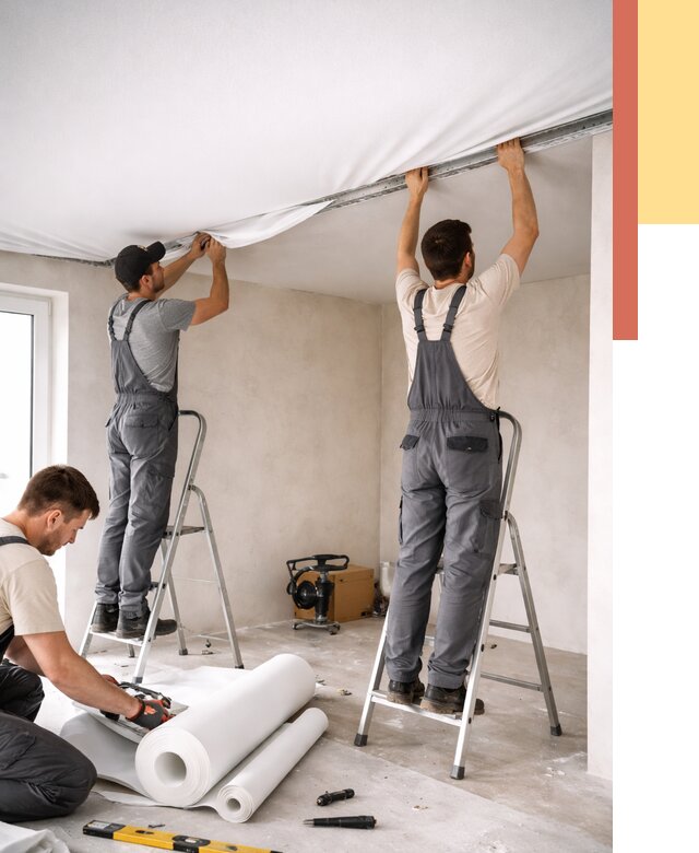 Монтаж тканевого натяжного потолка в Учалах от 3558 руб. под ключ | ОТДЕЛОЧНИК-Члы