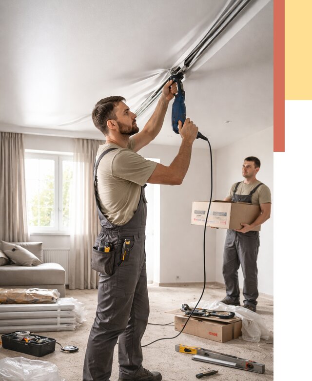 Монтаж сатинового натяжного потолка в Учалах от 3558 руб. | Быстро, недорого — ОТДЕЛОЧНИК-Члы