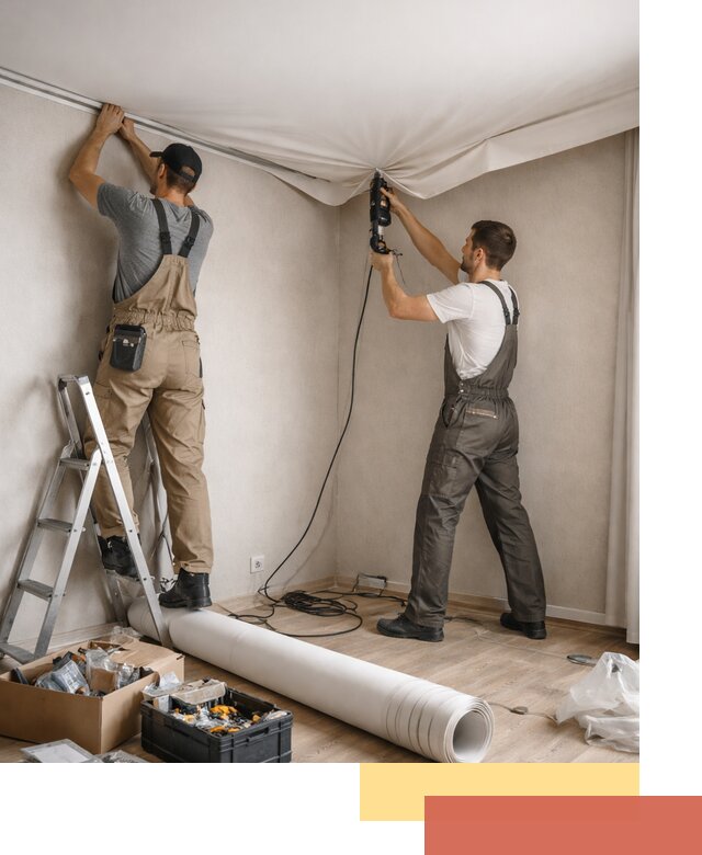 Монтаж цветного натяжного потолка в Учалах за один день