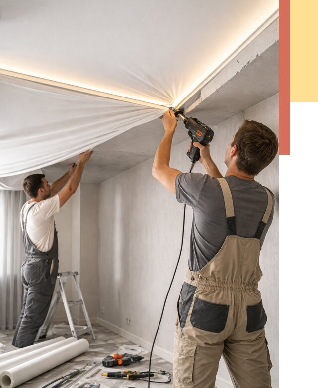 Монтаж натяжного потолка с подсветкой в Учалах от 966 руб. | ОТДЕЛОЧНИК-Члы