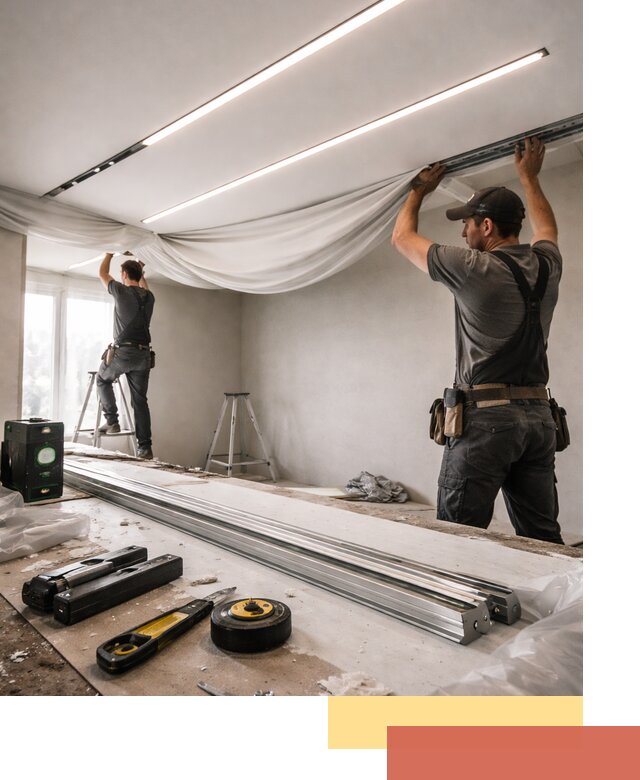 Монтаж натяжных потолков со световыми линиями в Учалах