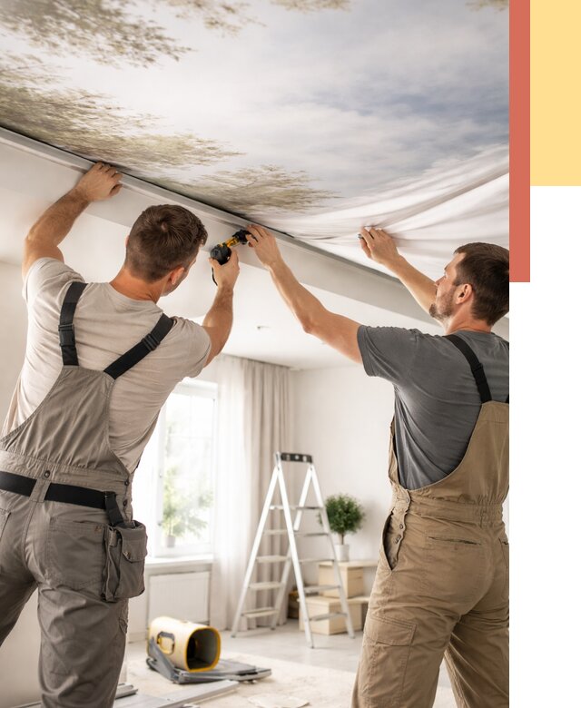 Монтаж натяжного потолка с фотопечатью в Учалах от 1373 руб. | ОТДЕЛОЧНИК