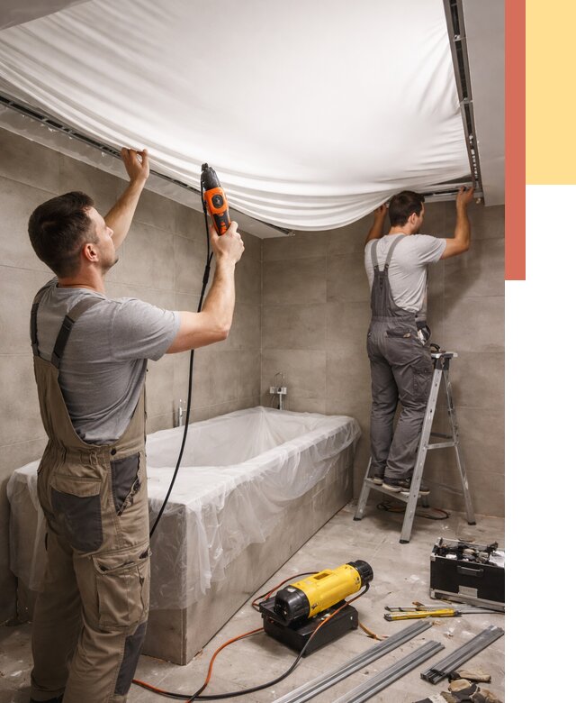 Монтаж натяжного потолка в ванной в Учалах от 1220 руб. под ключ | ОТДЕЛОЧНИК-Члы