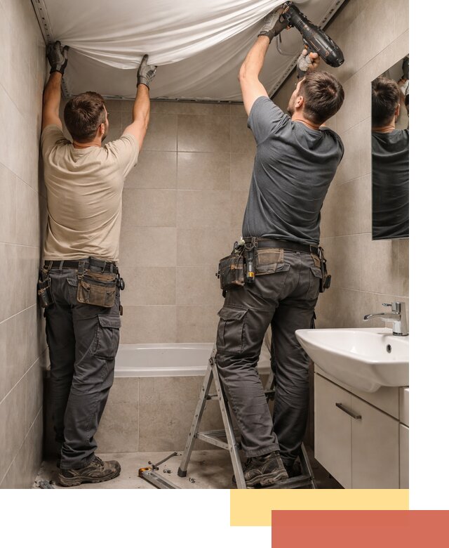 Монтаж натяжного потолка в ванной в Учалах быстро и качественно