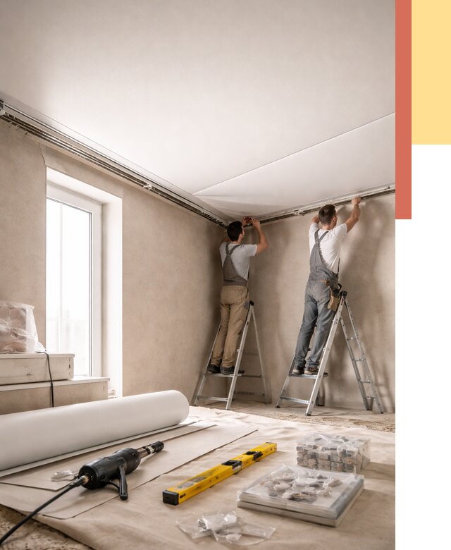 Монтаж натяжного потолка в спальне в Учалах от 3863 руб. под ключ | ОТДЕЛОЧНИК-Члы