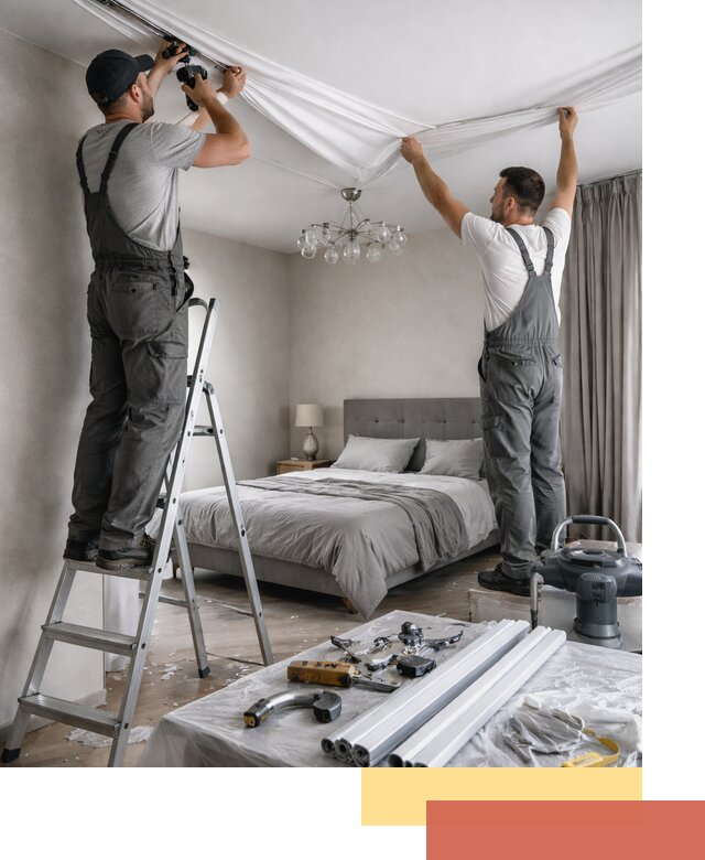 Монтаж натяжного потолка в спальне в Учалах