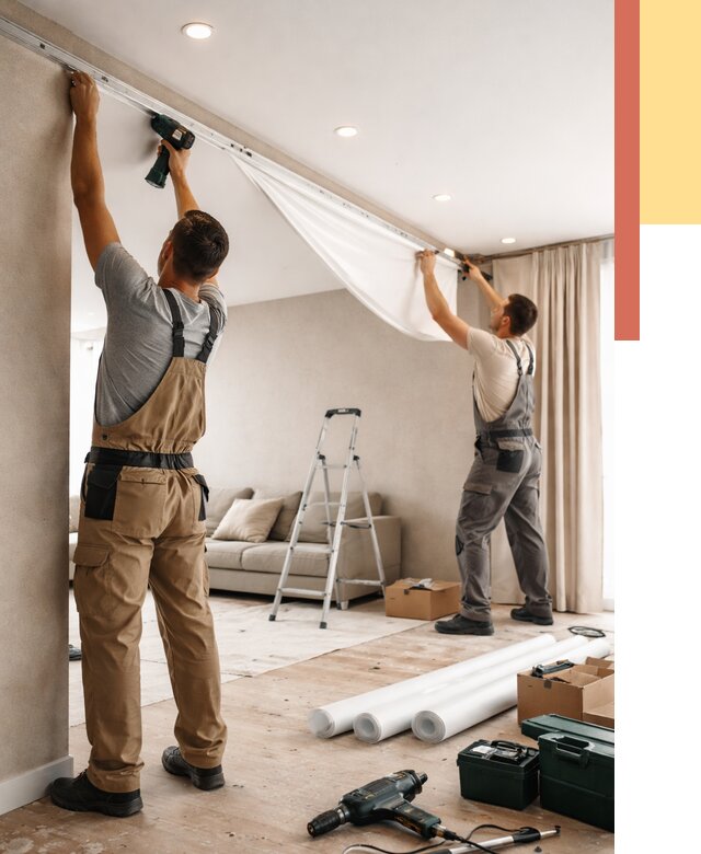 Монтаж натяжного потолка в гостиной в Учалах от 559 руб. | ОТДЕЛОЧНИК-Члы