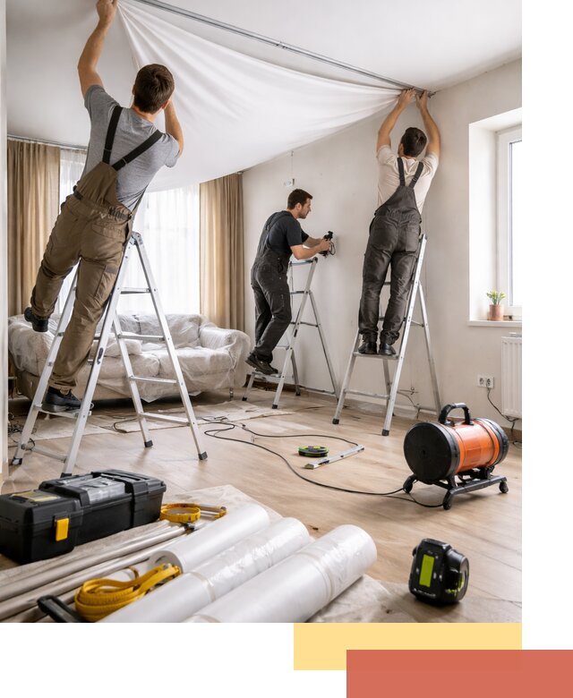 Монтаж натяжного потолка в гостиной в Учалах