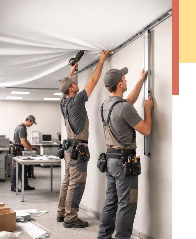 Монтаж натяжного потолка в офисе в Учалах от 458 руб/м² — быстро и недорого | ОТДЕЛОЧНИК-Члы