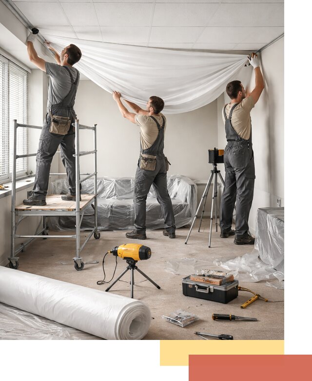 Монтаж натяжного потолка в офисе в Учалах