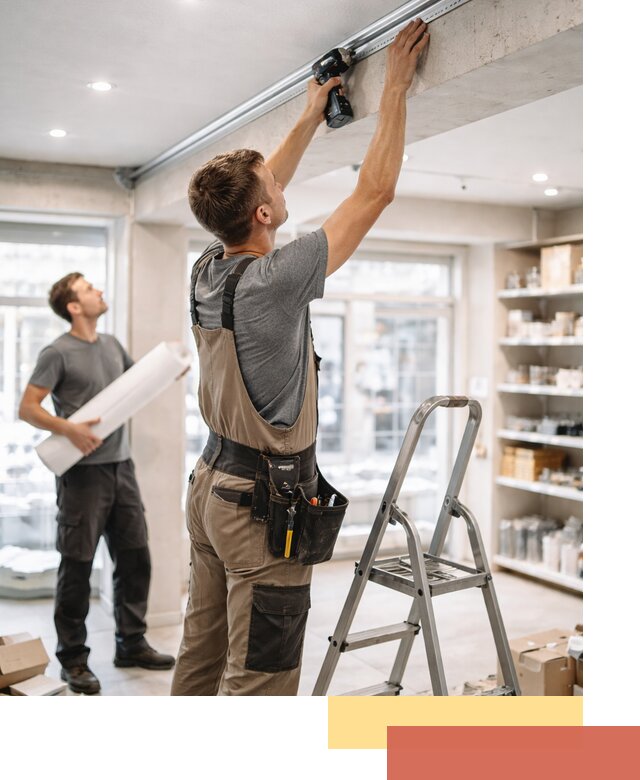 Монтаж натяжных потолков в магазине в Учалах