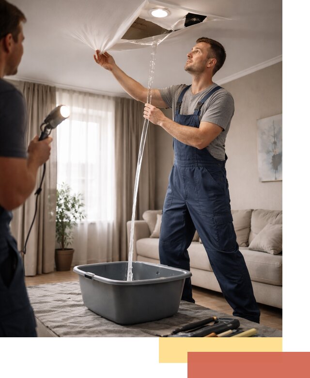 Слив воды с натяжного потолка в Учалах быстро и аккуратно