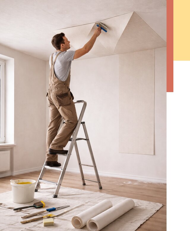 Поклейка обоев на потолок в Учалах от 4575 руб. быстро и недорого | ОТДЕЛОЧНИК-Члы